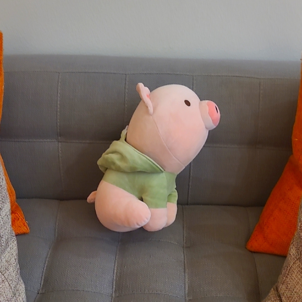 Cute Pig Plush Toy with Green Hoodie